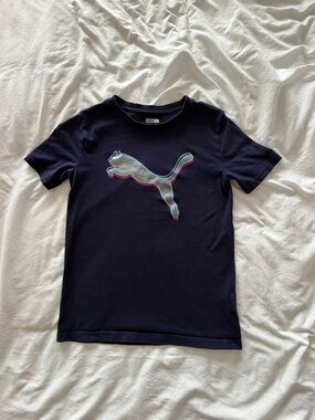 🟢 Puma Boys Navy Logo Graphic Tee M 10/12 Short Sleeve | 20% Off 2+